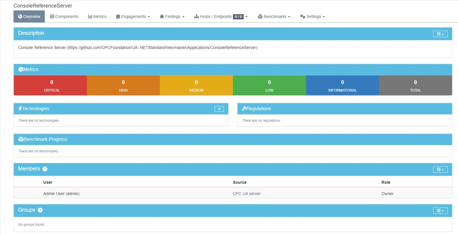 ConsoleReferenceServer added as a product in DefectDojo