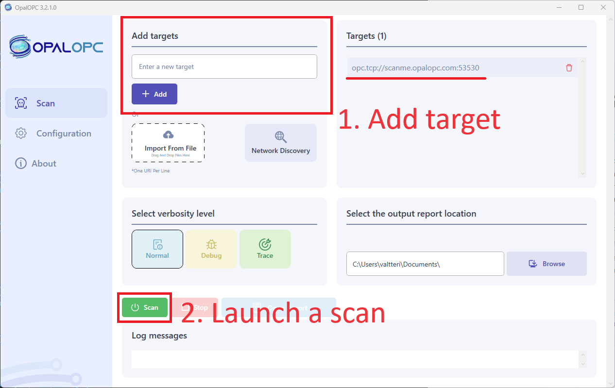 GUI set target and launch scan